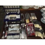 Miscellaneous silver plated & chrome cutlery including sets, fish knives & forks, carving knives,