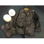 A Belstaff Black Prince carolite motorcycling outfit, complete with leather gauntlets, two vintage