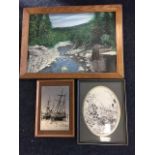 LR Wilson, oil on board, signed American river landscape in New Hampshire; and two other