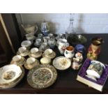 Miscellaneous ceramics & glass including a fluted decanter & stopper, a Japanese coffee set,