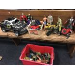 A box of Action Man figures, toys, accessories, clothing, a car, etc; and a collection of Corinthian