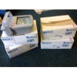 Four boxed Fael Luce Mach 2 outdoor floodlights with bracket mounts. (4)