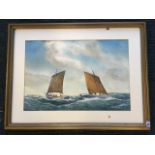 AC Rutter, watercolour, two sailing boats in choppy seas, signed & dated, gilt framed.