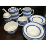 A small collection of TG Green blue & white Cornish ware - jug, teapot, sugar shaker, dessert bowls,