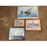 Two framed pictures of aircraft; a Cutty Sark print; and a Lawson-Price print after Bruner. (4)