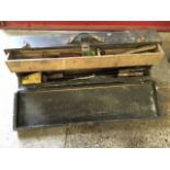 A rectangular toolbox with drawer, containing a quantity of tools - saws, hammers, spanners,