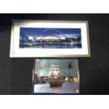 A contemporary John Erwin photograph of Newcastle quayside by night, mounted & framed; and a