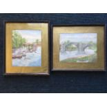 WJ Passmore, watercolour, river landscape with bridge, signed & dated 1925, framed; and another