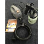 A Terratex electric spray gun, the 650W compressor with pipe, spay can, instructions, etc. (A lot)
