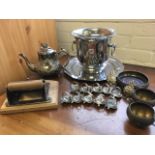 A quantity of silver, EPNS and chrome including a hallmarked coaster, an ice bucket, a Victorian