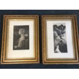 A pair of late nineteenth century old master style monochrome prints, a stern bust of a lady, and