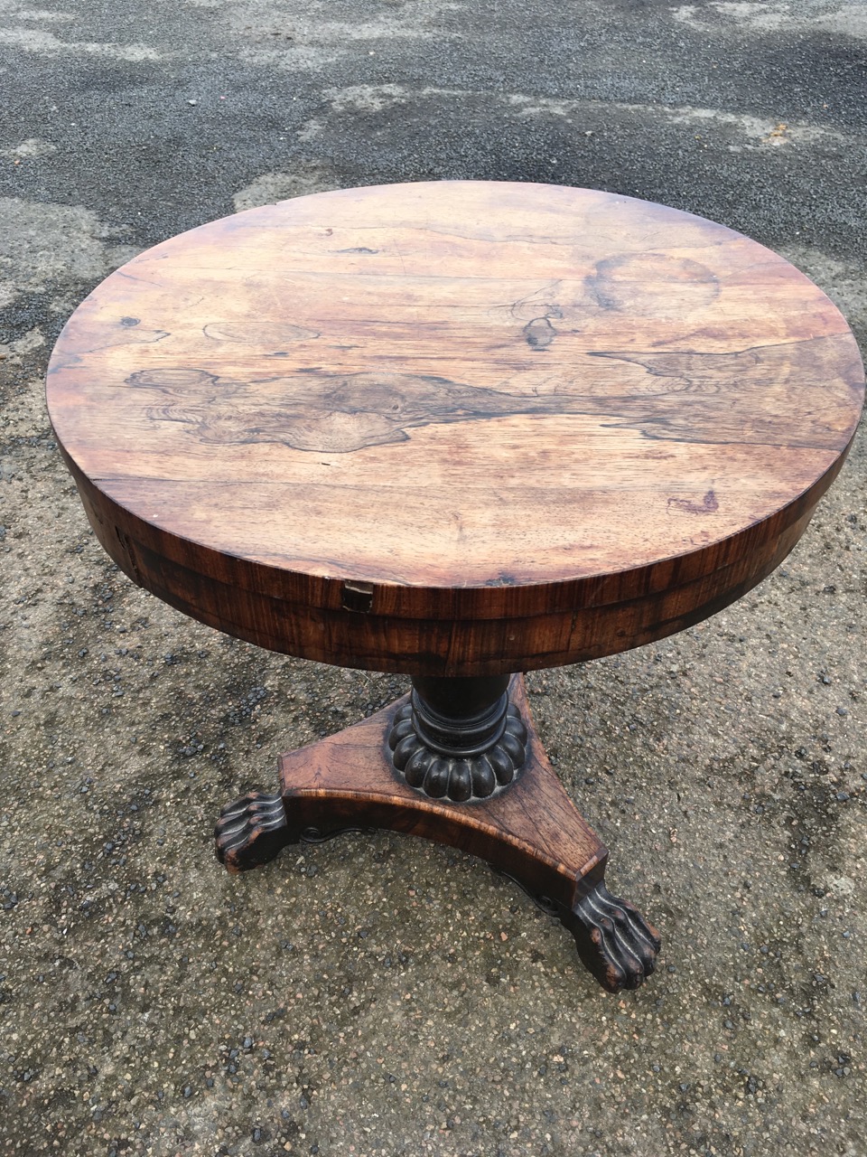 A circular Victorian rosewood occasional table, the drum top on turned column above a triangular - Image 6 of 6