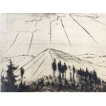 Emil Bizer, etching, trees in landscape, monogramed in print & dated 18, signed in pencil on margin,