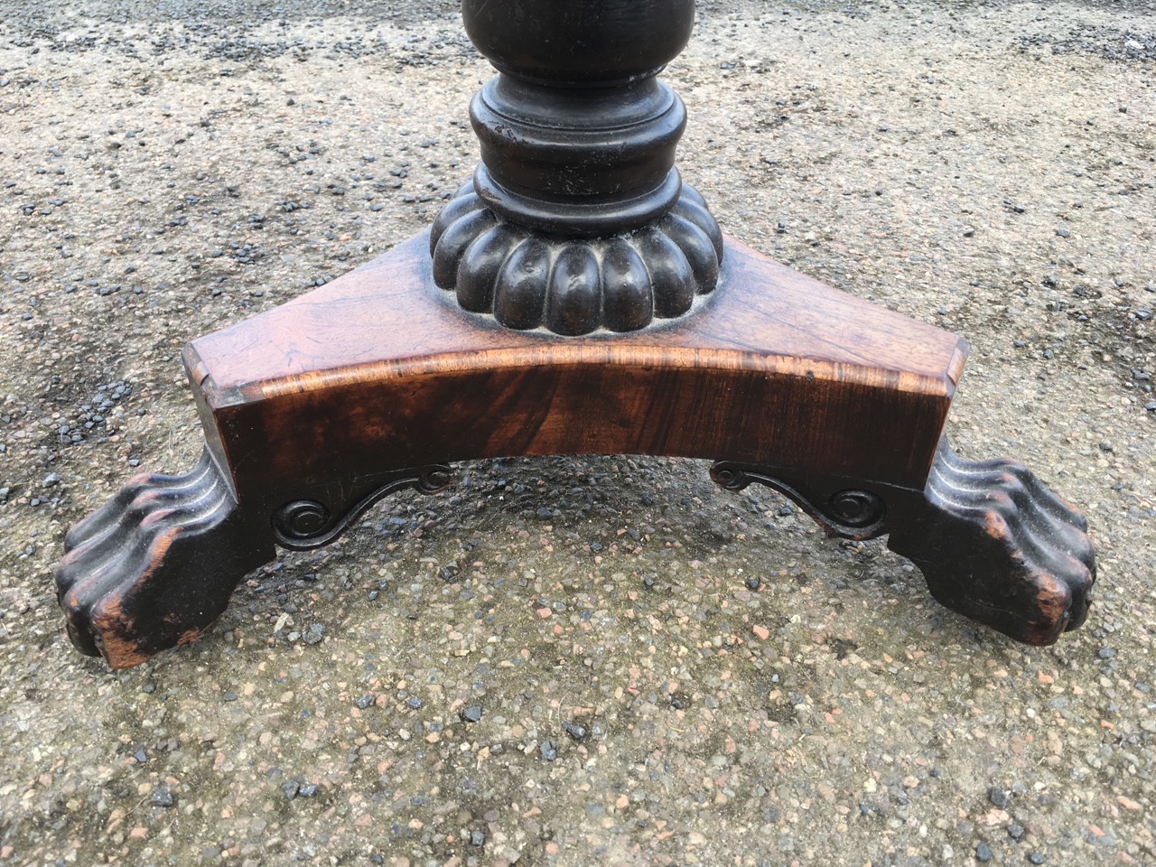 A circular Victorian rosewood occasional table, the drum top on turned column above a triangular - Image 4 of 6