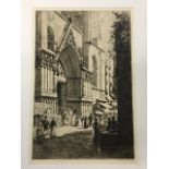 Axel Haig, etching, St Maria del Mar with figures in street, signed in pencil on margin, signed with