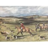 A large coloured centenary print of The Percy in the field after Sandys-Lumsdaine, signed in