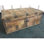 A nineteenth century skin covered trunk by Seabrook, with iron mounts and brass studding having