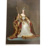 A gilt framed coloured print of Queen Victoria, the plate laid down and titled The Queen in 1837. (