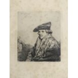 A nineteenth century Rembrandt etching, the waist monochrome study of young man dated 1637, possibly