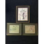 A pair of gilt framed and mounted Chinese prints, each with mother & child in landscapes; and a