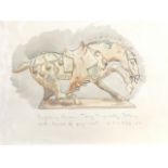 Marie Angel, pencil and watercolour, study of a Tang Dynasty ceramic horse on plinth, titled