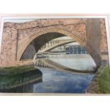 Watercolour, study of Berwick bridges, signed with monogram ECB and dated 1978, mounted & gilt