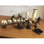 A quantity of carved and modelled figures - ivory, stoneware, African, resin, stone, oriental,