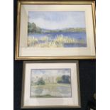 Conalie Kinahan, watercolour, water landscape titled Near Balcoo, signed and dated, mounted and
