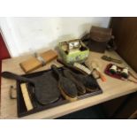 Miscellaneous collectors items including a tray, a leather cased bakelite electric meter, faux