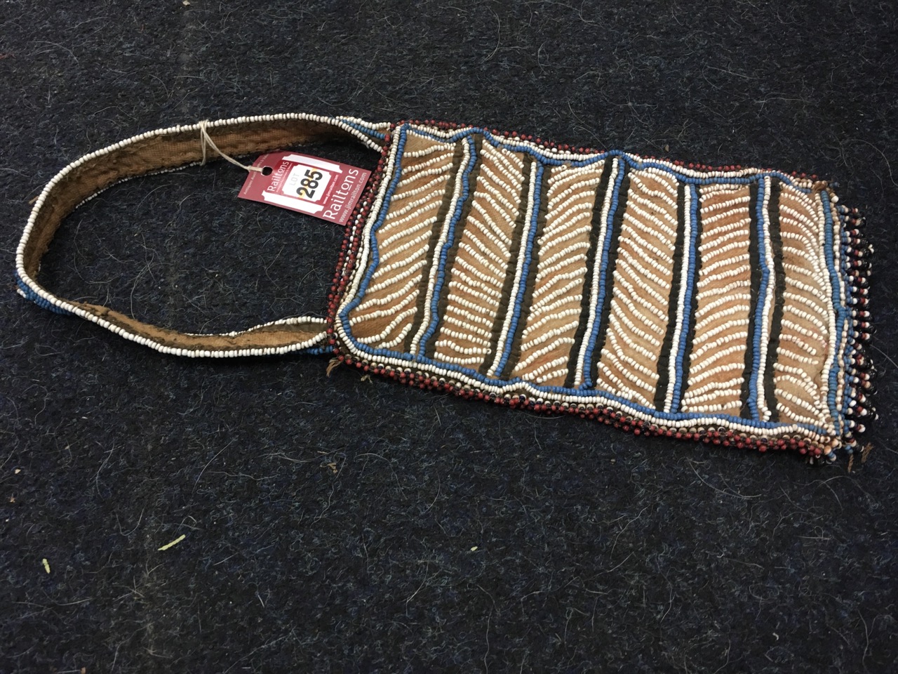 Miscellaneous tribal Zulu beadwork pieces - a necklace with tassels, a bag, a six cord belt (?), and - Image 5 of 6