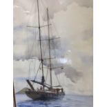 Campbell, pencil and watercolour, study of a yacht, inscribed Pen-y-Doraig, Aberystwyth, signed