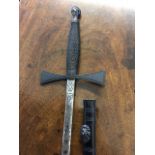 A leather cased Masonic Rose Croix sword, the tapering engraved blade by Wilkinson, having bound