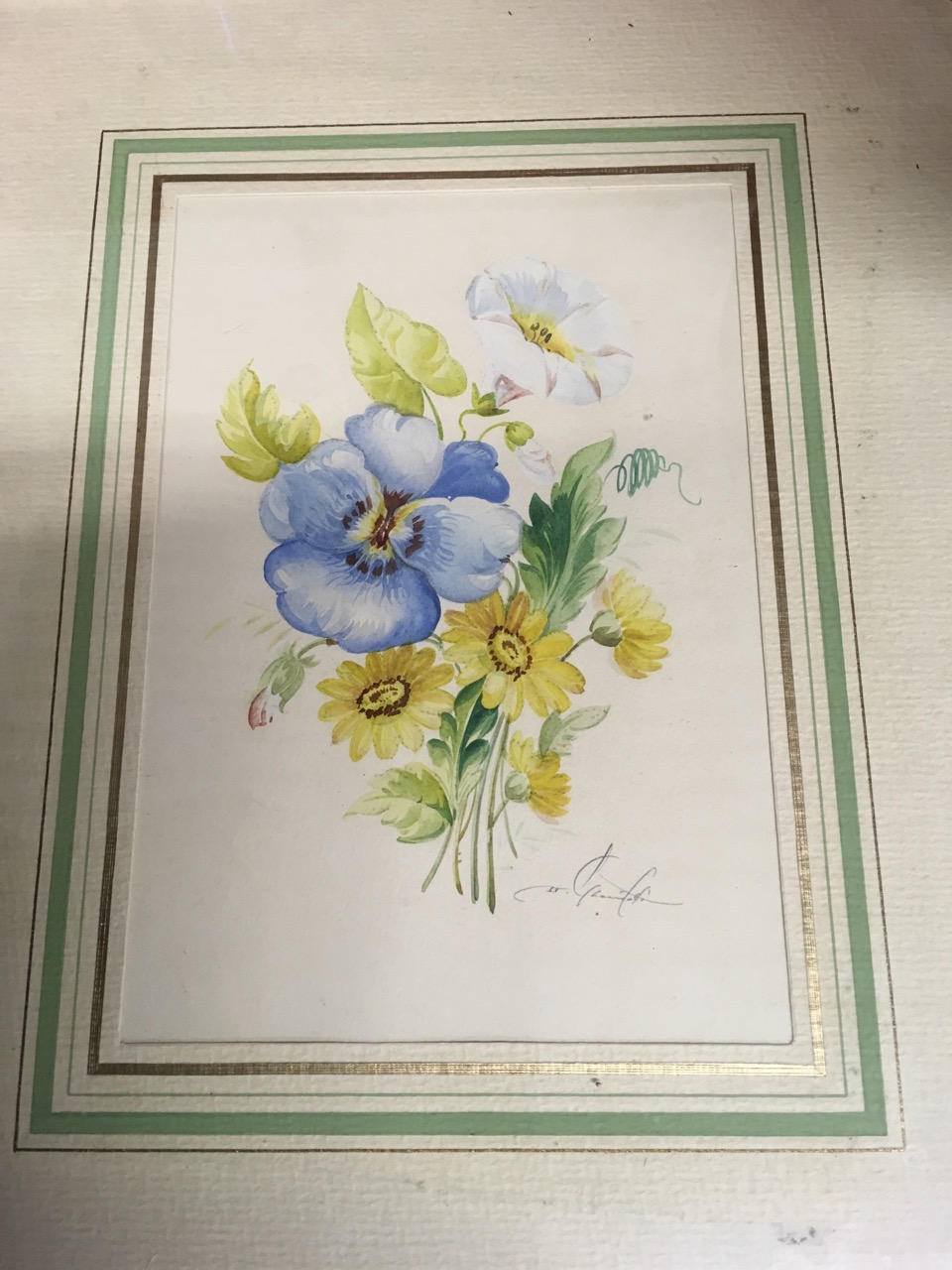 A pair of 50s floral watercolours, framed by Harrods and signed in pencil, in hand lined mounts & - Image 5 of 6