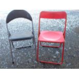 A folding red chair; and another with upholstered back & seat. (2)