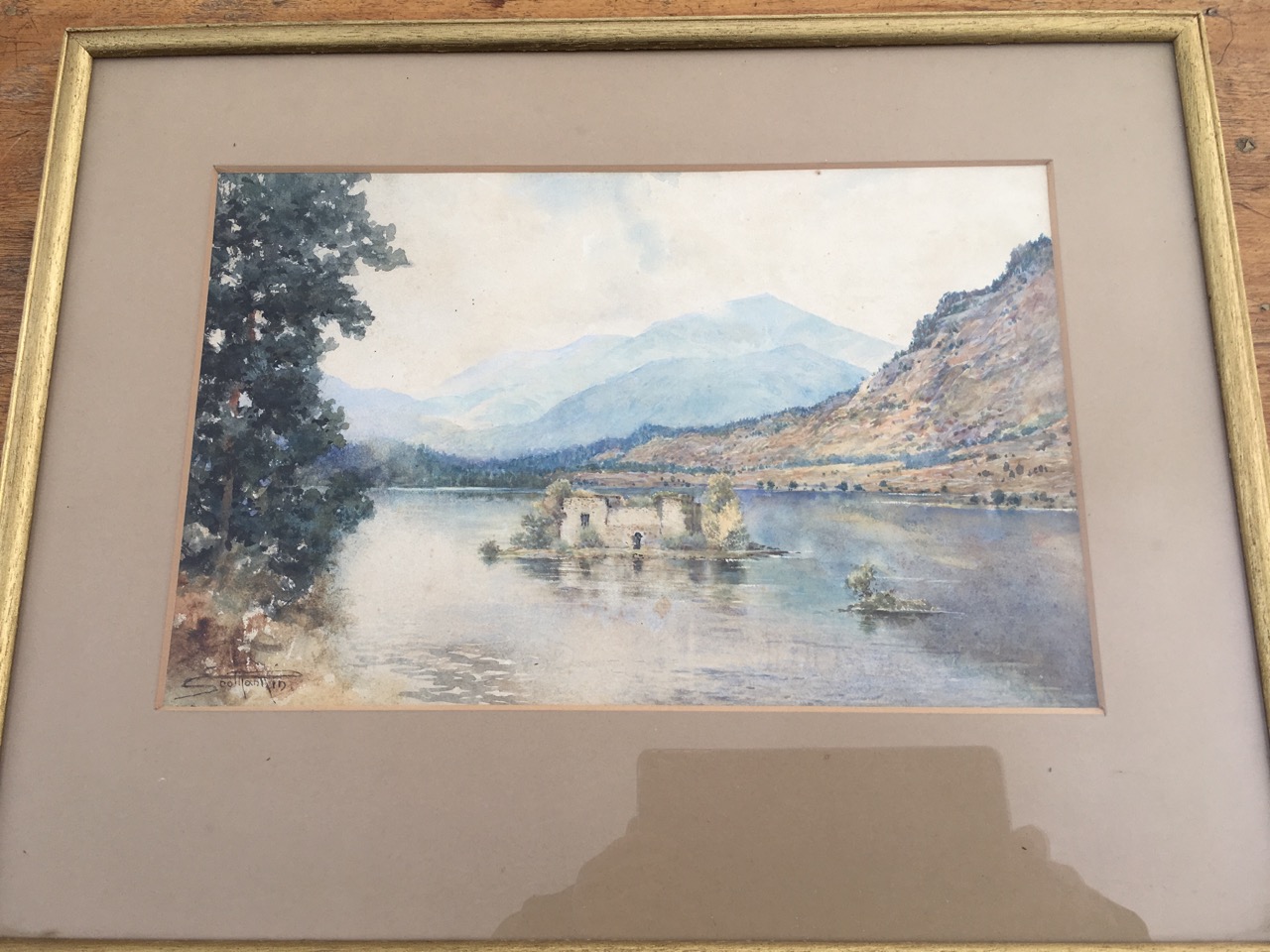 Scothantin, watercolour, Scottish landscape with islands, inscribed to verso Loch an Eileen, signed, - Image 3 of 6