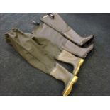 A pair of Ocean waist waders with Dunlop boots - size 6; and a pair of Vass thigh waders - size