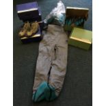 Three boxed pairs of Patagonia chest waders, and one other in a bag, with three pairs of boxed