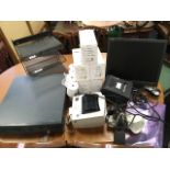 Miscellaneous office gear including a locking cash drawer, a labelling machine, an Epson till