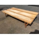 A set of three Geebro 6ft folding rectangular benches on beech legs. (3)