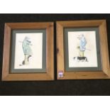 Robert M Logan, a pair, pencil & watercolour charictures of shepherds, titled Watching the Lambs &