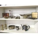 Miscellaneous metalware items including a Victorian teapot, an oval cake basket with swing handle,