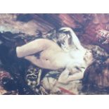 Giovanni Boldini, an oleographic horny nude, titled to verso Nu de Jeune Femme Coucheé Avec bas