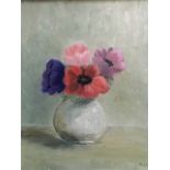 B Cherrill, oil on board, still life with flowers in vase, signed and dated, framed. (5in x 6in)