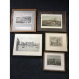 Five framed various topographical prints - Caernarfon Castle, Edinburgh, Dunblane, The Britannia and