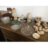 Miscellaneous ceramics and glass including a Satsuma coffee set, three Leonardo lady figurines,