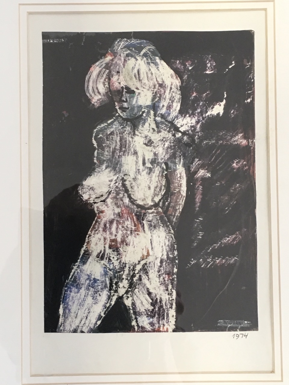 Arnold Daghani, mixed media, nude female, signed and dated 1974 in margin, mounted & framed. (7in