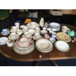 Miscellaneous ceramics including a Grindley floral six-piece teaset, drainers, blue & white soup/