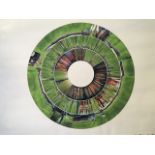 A limited edition coloured print of a spin painting, signed indistinctly by two artists, numbered