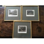 A set of three shooting handcoloured nineteenth century steel engravings titled Dash, The Wounded