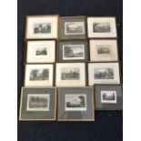 Twelve framed handcoloured Georgian & early Victorian topographical engravings - country houses